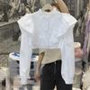 [99 Yuan por 3 Peças] Nova Roupa Feminina Outono 2026 com Babados, Doce e Fofa, Estilo Curto que Rejuvenesce, Camisa de Manga Longa Cor Sólida