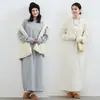 Japão Lotte Primavera e Outono Estilo Preguiçoso Emagrecimento Vestido Suéter Feminino Novo Solto Para Cobrir Gordura Bolso Vestido Longo Cor Sólida dress