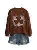 Amazon Ebay Site Independente Moda Estiloso Versátil Confortável Feminino Estampa de Leopardo Trevo Outono e Inverno Gola Redonda Moletom