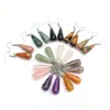 Venta al por mayor de fábrica aretes largos de cristal natural forma de gota de agua amatista Ojo de Tigre Joyería con gancho para la oreja aretes redondos de gota de agua DIY