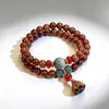 Pulsera de madera de melocotón natural antigua con cuentas de la fortuna de jade Hetian, cuentas budistas de doble vuelta, artesanía en madera, caja de regalo para el Festival Qixi para novia