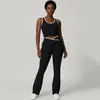 Conjunto Esportivo de Cintura Alta Transfronteiriço para Mulheres, Costas Abertas Color Block, Conjunto de Calça Flare Justa para Yoga, Roupa de Fitness Yoga