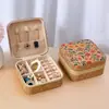 Caja de Joyería Portátil, para Pendientes Pequeños, Anillos, Collares, Caja de Almacenamiento de Joyería de Mano Antioxidation, Estilo Antiguo de Viaje Exquisita Piel
