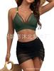 Traje de baño de malla sexy fruncido de cintura alta de color liso, nuevo estilo europeo y americano, traje de baño de moda para mujer