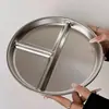 Bandeja de Refeição com Compartimentos de Aço Inoxidável 304 Redonda com Três Compartimentos para Adulto Criança Perda de Peso Controle de Porções Bandeja de Refeição Bandeja de Fast Food Prato de Lanche