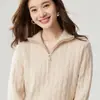 Suéter de Cachemira para Mujer Otoño e Invierno Cremallera Media Tejido de Canalé Cuello Alto Tejido Grueso Holgado Base de Cachemira de Cabra Pequeña
