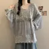 Top de punto con flores estéreo de malla empalmada 2025 Otoño e Invierno Nuevo Estilo Holgado y Suave Jersey de Punto para Mujer