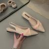 Sandalias Francesas Planas de Tacón Bajo para Mujer Verano Nuevo Estilo Nudo de Lazo Hermoso Punta Fina Banda Elástica Trasera Huecas