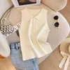 Chaleco de punto sin mangas con cuello polo Chic francés para mujer en verano Aspecto adelgazante Chaleco exterior corto...