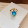 Anel Aberto Redondo Quadrado Banhado a Ouro 18K com Zircônia Estilo Retrô Vintage Anel para Dedo Indicador Anel de Design Niche