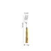 Conjunto de talheres em aço inoxidável 304 com cabo de bambu cerâmico, cor dourada de luxo leve, faca e garfo para bife estilo ocidental, colher e garfo de sobremesa, colher de jantar