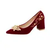 Zapatos de Boda Rojos Bordados Puntiagudos para Mujer Nuevo Traje Xiuhe Zapatos de Novia de Tacón Alto 4.5/6.5cm Zapatos de Boda Chinos