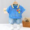 Traje Polo Casual de Verão 2024 para Meninos Novo Estampa de Avião de Desenho Animado Listras Coloridas Comércio Exterior
