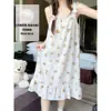 Nuevo Modelo 2026 SQ01 (Toma real) Vestido de Verano con Adorno de Encaje y Almohadillas Extraíbles en el Pecho, Bata de Noche de Algodón Nube para Mujer