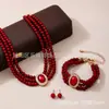 Set de Joyería Vintage de Segunda Mano con Perlas de Imitación de Doble Capa, Estilo Palacio Retro con Cuentas, Collar, Pulsera y Aretes