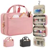 Bolsa de Maquiagem de Viagem Feminina Dobrável Grande Capacidade com Múltiplos Compartimentos à Prova d'Água com Gancho para Pendurar Necessaire à Prova d'Água