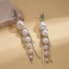Brincos Europeus e Americanos Transfronteiriços de Zircônia e Pérola Sintética com Franjas Pendentes, Brincos Estilosos e da Moda com um Toque de Luxo de Nicho