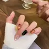 Set de 30 uñas postizas de otoño/invierno color ámbar que cambian de color, diseño ojo de gato, simple y elegante, uñas postizas removibles, disponible en 3 tamaños