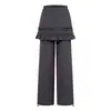 Calça Pantalona Ruffled Falsa de Duas Peças Estilo Coreano para Mulheres, Novo Estilo Verão 2026, Calça Longa Casual Solta de Cintura Ajustável com Punhos