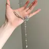 Colar com Franja em Y de Camélia Estéreo de Diamante Completo Estilo Tweed Luxo Acessível Nicho Elegante Corrente para Clavícula Acessórios de Alta Qualidade