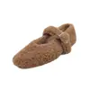 Zapatos Mary Jane de Lana para Mujer Tacón Bajo Zapatos Individuales Otoño Nuevo Estilo Versión Coreana Punta Redonda Hebilla Única Boca Poco Profunda Zapatos Individuales Zapatos de Piel para Mujer