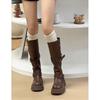Botas de caballero con suela gruesa por encima de la rodilla para mujer, estilo retro, versátiles, que aumentan la altura y adelgazan, con solapa de doble uso.