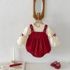 Roupas de Bebê, Roupas de Outono, Body de Manga Longa para Bebês Meninas, Vestido Vermelho Festivo para Aniversário de Um Mês, Macacão de Princesa, Algodão