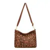 Bolsa Transversal Feminina Outono e Inverno, Bolsa Transversal Texturizada, Estampa de Leopardo, Grande Capacidade, Bolsa Feminina Simples de Alça Larga, Bolsa Transversal Feminina