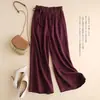 Pantalones de Pierna Ancha Cortos de Algodón Puro para Mujer, Verano, Algodón y Lino, Delgados, Cintura Alta, Cordones Laterales, Vintage, Artísticos, Holgados, Casuales