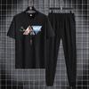 Terno de calça de manga curta masculino 2022 Novo Jovem Masculino esportivo casual gola redonda moderno estampado conjunto de duas peças
