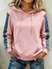 Sudadera con Capucha Patchwork de Manga Europea y Americana para Mujer, Color Block Raglán Holgada con Bolsillos y Cordón, Blanca