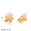 Brincos Florais Franceses Retrô de Camada Dupla Design de Nicho Flor de Resina Aço Inoxidável Banhado a Ouro 18K para Mulheres