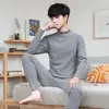 Conjunto de veludo alemão dupla face base camada masculina gola alta meia manga camiseta masculina com veludo extra espessado roupa íntima temperatura constante quente