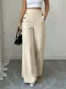 Calça Casual Unicolor de Verão 2026, Cruzada Europeia e Americana, Cintura Alta, Dupla Face, Corte Solto, Modeladora