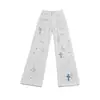 Jeans rotos con estampado de cruz Chrome Hearts de alta calle americana para hombre y mujer, nueva moda 2026, pantalones rectos versátiles de moda