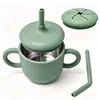 Taza de acero inoxidable con pajita de silicona para niños, taza multifuncional para beber directamente con pajita y doble asa, taza de aprendizaje de estilo creativo