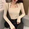 Suéter Interior para Mujer 2026 Otoño e Invierno Nuevo Estilo Elegante Falso Dos Piezas Cuello en U Ajustado Top de Punto Adelgazante Chic Camiseta Base