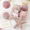 Decoración Navideña Nueva Transfronteriza Bola de Navidad Rosa Estrella de Cinco Puntas Adorno Colgante para Árbol de Navidad Estrella para la Punta del Árbol Colgante de Navidad