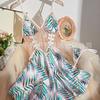 Traje de Banho Feminino Transfronteiriço Europeu e Americano Maiô Floral Maiô Sexy Biquíni de Amarrar Laço Estampado
