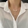 Collar de perlas naturales, nuevo, combinable con todo, de moda, sencillo, de doble capa, de acero de titanio y cadena de clavícula, de una sola perla, joyería de moda para mujer