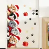 Lindo Gato Navideño de Dibujos Animados, Pegatina Autoadhesiva para Puerta de Navidad, Pegatina Decorativa Removible para Puerta de Dormitorio y Pared, Ambiente Festivo
