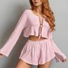 2026 Outono Europeu e Americano Malha Jacquard Solta Respirável Confortável Manga Longa Shorts Pijama Feminino Cross-Border Loungewear Cross-Border