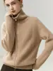 Cárdigan de punto 100% cachemira pura con doble cremallera para mujer, suéter casual holgado y cálido, prenda exterior sencilla para ir al trabajo