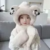 Conjunto infantil de três peças M sem urso 7-12 anos inverno espessado cachecol três em um chapéu de pelúcia com capuz e luvas