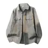 2026 Nueva Moda Masculina Estilo Americano Casual Cuello Solapa Versátil Top para Hombre Lino Vintage Lavado Camisa de Manga Larga