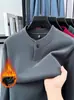 Moletom Espesso com Gola Alta de Um Botão e Forro de Lã para Homens, Moda Casual Versátil para Outono e Inverno, Camisa Base Top Quente para Homens