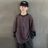 Sudadera de Otoño para Niños Medianos y Grandes Ropa Nueva para Niños Niños Manga Larga Rayada Patchwork Camiseta de Manga Larga Moderna Americana
