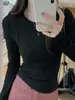 Camiseta Básica de Cuello Redondo para Mujer, Se Puede Usar como Capa Interior o Exterior, Nuevo Estilo Otoño e Invierno 2026, Versátil Camiseta de Manga Larga con Diseño de Empalme, Top Ajustado Hueso de Pez