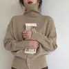 Suéter Macio de Gola Alta Estilo Coreano e Japonês para Mulheres, Outono/Inverno 2026, Design Vintage com Botões, Tricô Simples para Roupa Externa