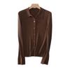 Cardigan de Lã Costurada com Gola Polo de Peça Única Estilo Novo Hengjia DqSpring para Mulheres, Casaco Elegante de Manga Longa Estilo Commuter